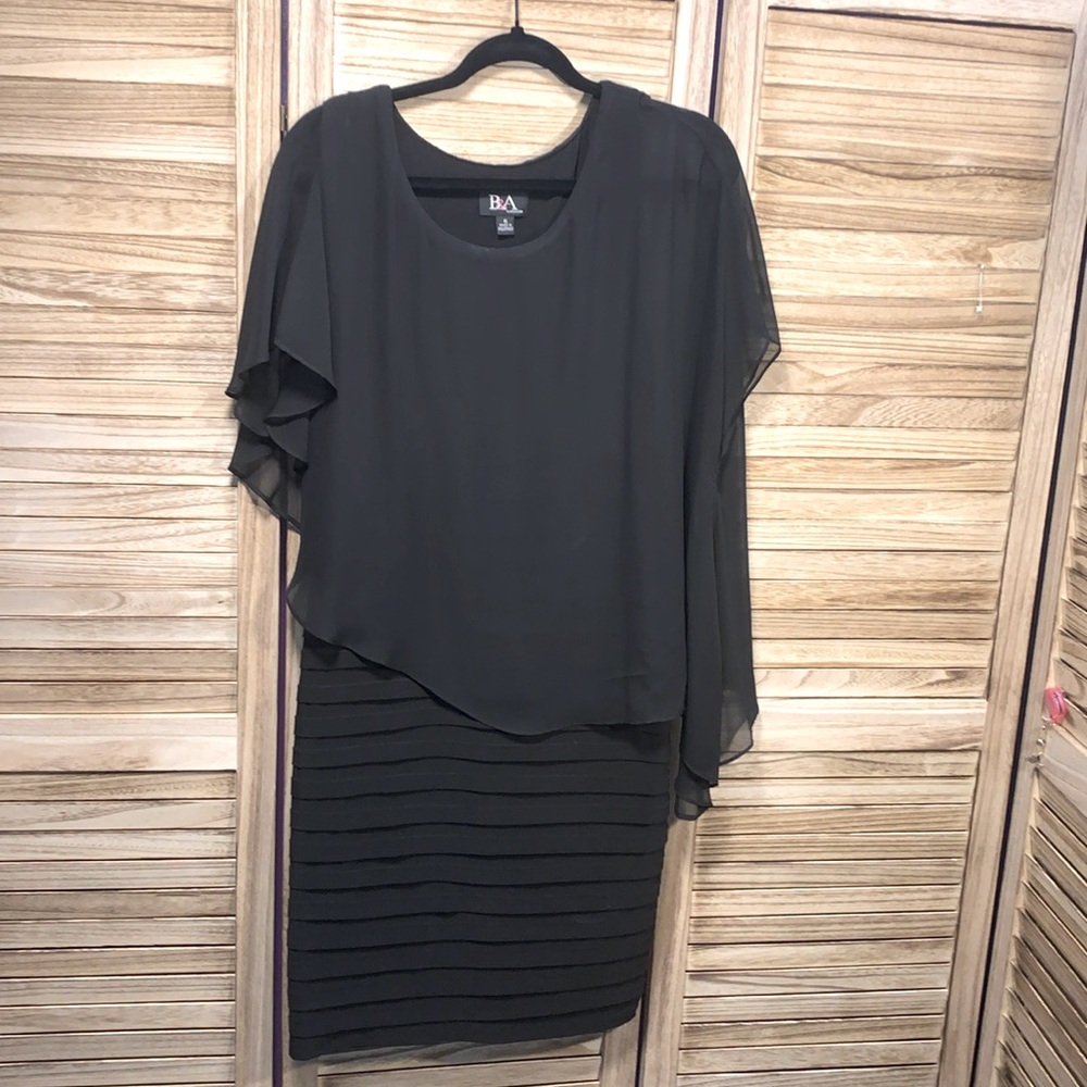 B & A By Betsy & Adam Chiffon Capelet Sheath  Black Lined Dress Size 6 - Picture 2 of 10